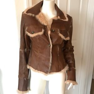 Vintage Cache Genuine Leather Rabbit Fur Blazer S